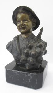 Statua bronzo busto bimbo scugnizzo su marmo - firmato de Martino - epoca 900