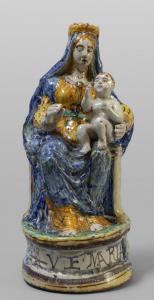 Madonna con Bambino, gruppo in ceramica policroma invetriata, Deruta secolo XVII