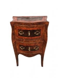 Gorgeous small cabinet in walnut and walnut burl, finely inlaid with rosewood, with a curved front and sides, NAPLES, 18th century