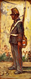 Giovanni Bartolena "Soldier", oil on panel, 1920s/1930s
