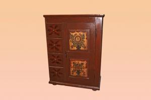 Credenza italiana tirolesa alta com 1 porta e gavetas com pinturas florais