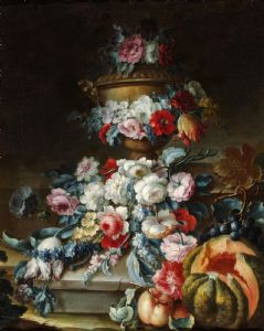 MICHELE ANTONIO RAPOS (Turin, 1733-1819) Stillleben mit Früchten und Blumen VERKAUFT