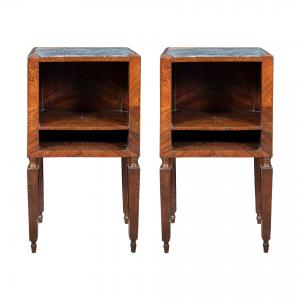 Pair of veneered bedside tables in violet ebony with marble tops. Sicily, late 18th - early 19th century.