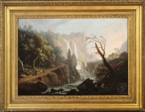 Vittorio Amedeo Cignaroli und Angelo Cignaroli (Turin, 1730-1800; Turin, 1767-1841/1842) - Wasserfall des Rio Claretto in der Nähe von Novalesa VERKAUFT