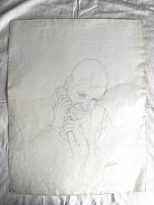 Desenho a lápis sobre papel, figura masculina. Arturo Pietra. Bolonha.