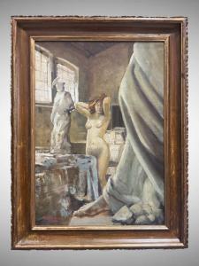 Augusto Gheduzzi – Öl auf Leinwand, „Akt einer Frau im Atelier eines Bildhauers, datiert 1924“