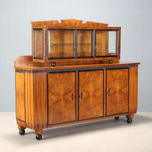 Credenza Art Decò in Noce e Radica di Noce Italia Secondo Quarto XX Secolo