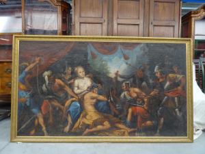Enorme dipinto olio su tela scuola francese XVII sec. "Sansone e Dalila"