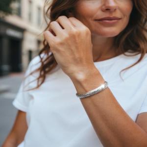Antico Bracciale da donna in Argento Sterling 925 braccialetto a fascia rigida
