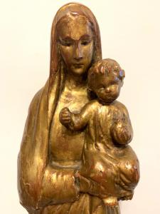 ESCULTURA DE MADEIRA DOURADA "MADONNA COM MENINO JESUS" - SÉCULO XIX