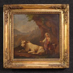 Antique 19th century bucolic landscape painting