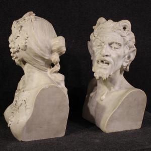 Pair of 19th-century white marble sculptures, Satyr and Bacchante - Foto 9