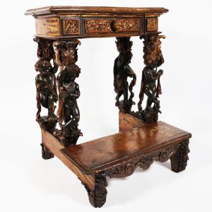Carved, inlaid and gilded wood prie-dieu, Italy, 17th century