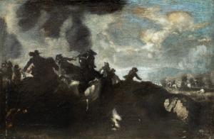 Cerchia di Jacques Courtois, detto il Borgognone (Saint-Hyppolite 1621 - Roma 1676) - Battaglia cavalleresca.