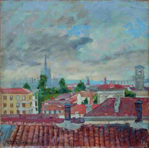 Milan, the roofs and the Duomo, 1950