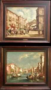 Coppia di dipinti olio su tela raffiguranti vedute veneziane.E.Zeno ( Eugenio Bonivento,Chioggia 1880- Milano 1956).