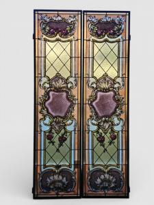 Coppia di vetrate cattedrale rilegate al piombo primo 900 -  162x41 cm