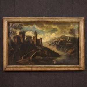 Antiga pintura italiana de paisagem do século XVIII