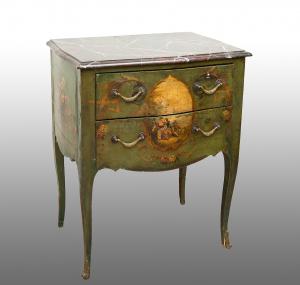 French Louis XIV bedside table in lacquered and painted wood, stamped "Dubois 1683".