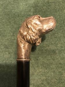 Stock mit massivem Silberknauf in Form eines Hundekopfes. Ebenholzstock. Italien.