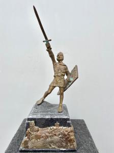 Antimony sculpture, a copy of the monument to the warrior of Legnano (improperly associated with Alberto da Giussano) by Enrico Butti.
