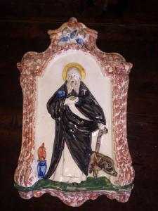 Devotionelle Majolika-Form in Form einer Tafel. Heiliger Antonius. Faenza oder Imola.