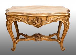 Gilded and carved wooden table with onyx top, French Napoleon III period, 19th century.