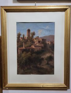 Dipinto paesaggio in Valnerina Umbria - Matteo Tassi Sec XIX