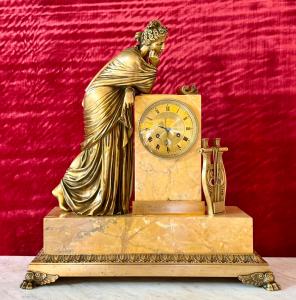 🥇Importante Grande Orologio da Camino da Parata Bronzo  Dorato Marmo Giallo Siena, XIX secolo🥇