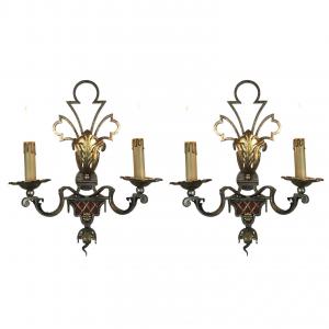 Pair of Silvered and Gilded Iron Sconces