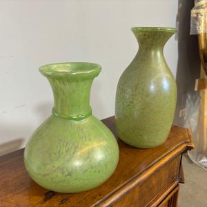 Coppia di vasi Fratelli Toso anni 60 Vetri Murano a Lustri metallici . H 29 – H 22 