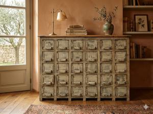 Sage Green Lacquered 30-Drawer Shop Counter - Restoration Included_car 3448