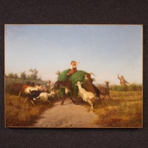 19th century pastoral genre scene painting, the defense of the grass