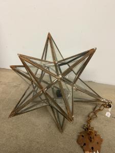 Antike Sternlampe aus Schmiedeeisen und Glas, 19. Jh., 50x50cm