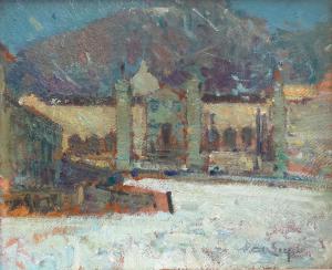Alessandro Lupo, "Oropa", olio su cartone, Epoca '900, Alessandro Lupo, “Oropa,” oil on cardboard, 20th century
