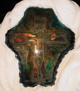 Angelo Bragalini (1913-1994) Glasplakette mit Christus. Maße 42x36 cm