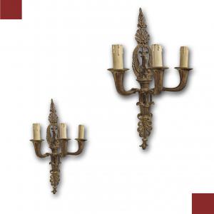 PAR DE ARANDELAS DE BRONZE DOURADO, MEADOS DO SÉCULO XIX