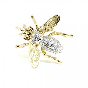 SPILLA   APE IN ORO CON DIAMANTI  E RUBINI