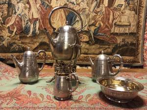 Original CHRISTOFLE. Rare complete set with Samovar. Paris, Liberty, authentic hallmarks on the bottom from the period 1891-1935.