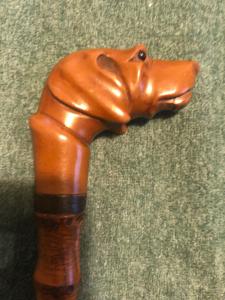 Bastone con pomolo in Bakelite raffigurante testa di cane.Canna in bambu’.