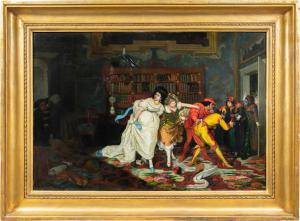 Vincenzo Colleoni (Attivo a Venezia nella seconda metà del XIX sec.) - Scena di interno con personaggi in maschera. 