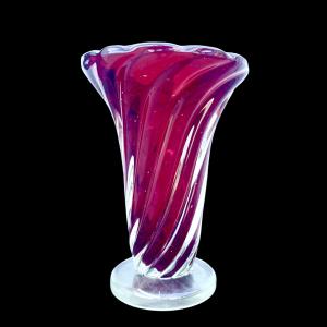 Schwere Unterwasserglasvase mit rundem Fuß und Spiralmuster. Seguso. Murano.