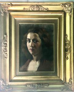 Dipinto olio su cartone raffigurante figura femminile.Firma:Massa.