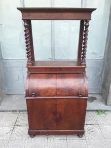 Belo móvel de armazenamento com porta de enrolar folheada a raiz de nogueira Lucca, época Carlos X, com étagère em espiral na pátina original h155xp45x l75, garantia escrita, termos da lei.