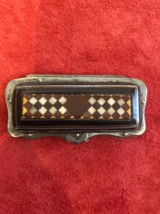 Silver and leather matchbox with hard stone micro-mosaic diamonds, Germany.