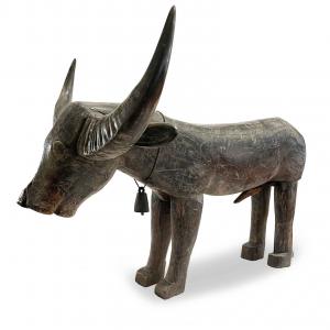 Búfalo de agua, escultura oriental de madera con cuernos, siglo XIX