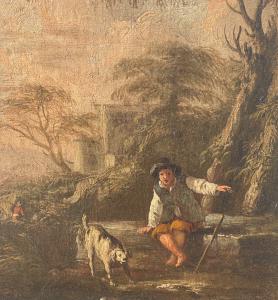 Roman painter (17th-18th century) - Landscape with shepherd and dog. - Foto 6
