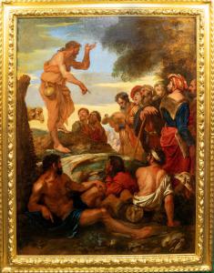 Giovanni Francesco Castiglione (Genova 1641 1710) La predica del Battista, olio su tela