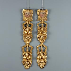 Pair of Carved and Gilded Wood Pilasters, Italy, Early 17th Century