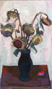 Fulvio Platinetti, "Girasoli Secchi" (1959), olio su tela, firmato, Fulvio Platinetti, “Dry Sunflowers” (1959), oil on canvas, signed